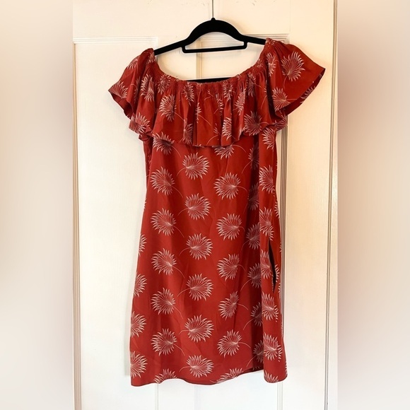 Madewell Mini Dress Silk Palmflower Off
Shoulder XS Rust Orange - Picture 3 of 8